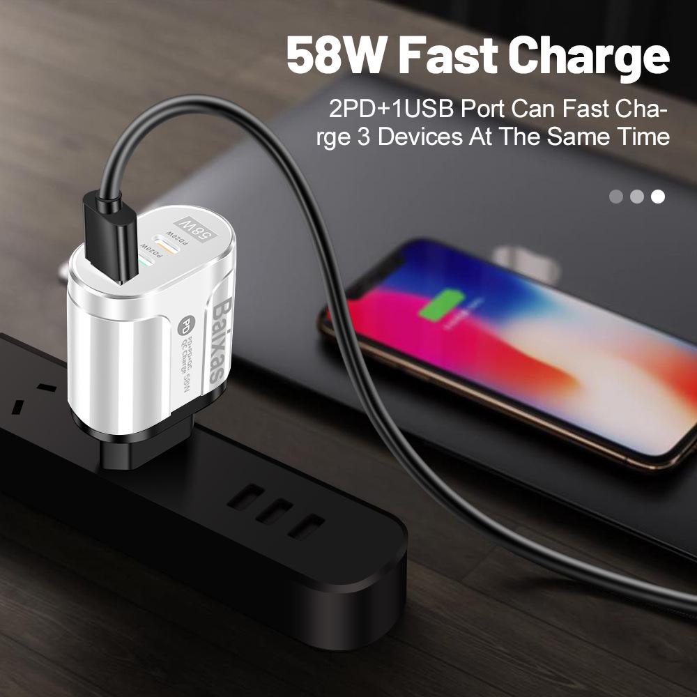 58W Dual Fast Charger with 2PD+QC3.0 - EU, US, UK, AU Plug