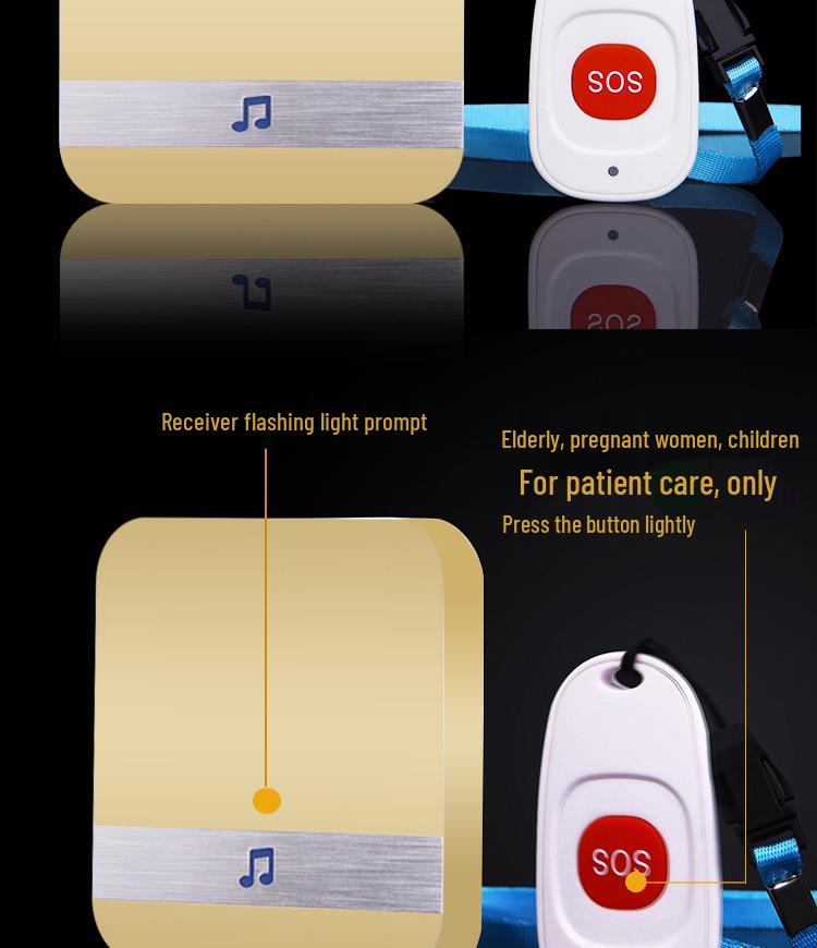 Senior Wireless Emergency Call Button for Long-Distance Assistance: One-Touch Bedside Alarm Bell
