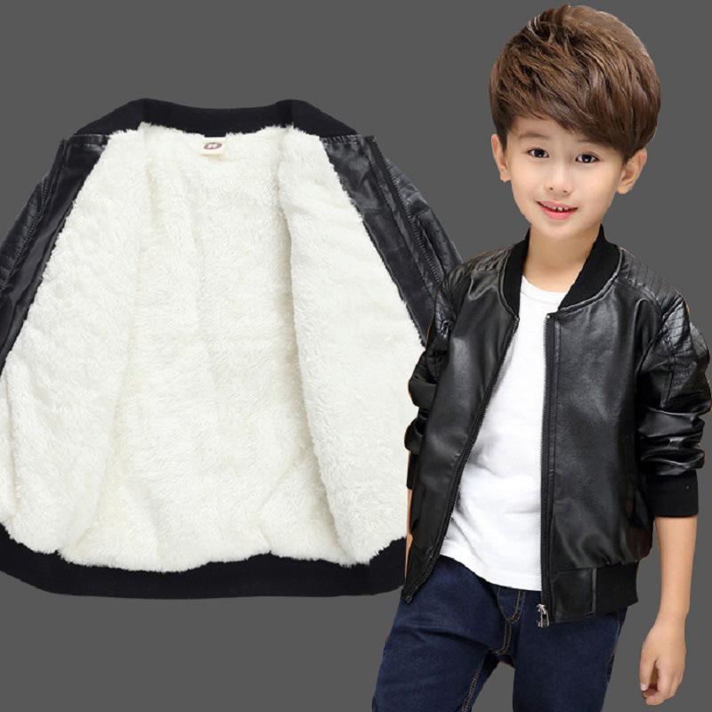 Plus Velvet Warm Autumn Winter PU Leather Jacket for Boys Coat Fashion Waterproof Children Outerwear 2-13 Year Teenage Kids Clothes