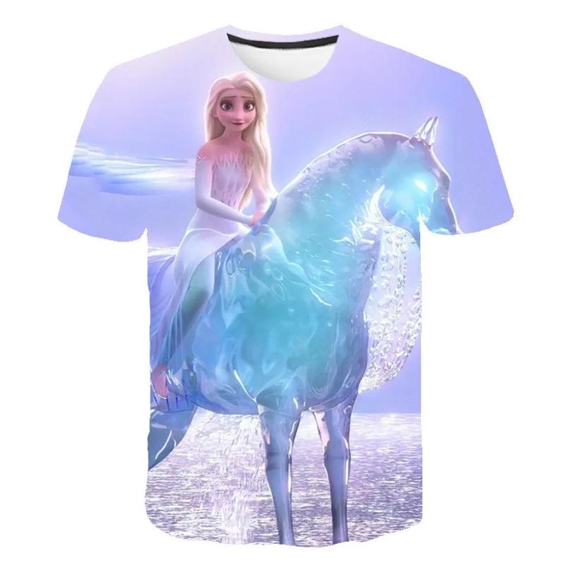 2026 New Summer Disney Frozen 3d Print T-Shirt Anna Elsa Printing Girls Tops Frozen Snow Queen Anna Elsa Cartoon Print Shirts