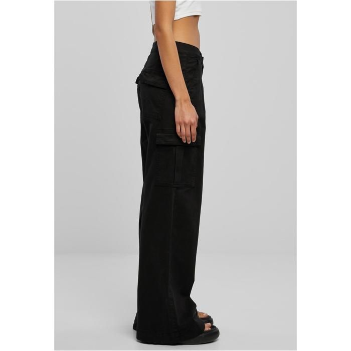 Pantalon Cargo Femme - Urban Classics - Large Jambe - Taille Haute - Noir - Sergé Extensible