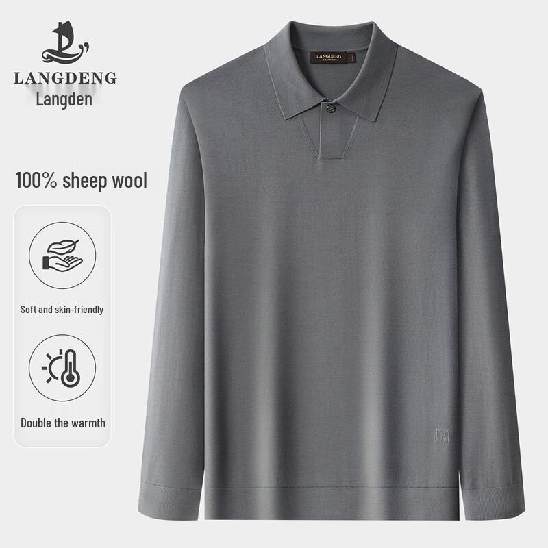 Langdeng Men s 100% Pure Wool Polo Sweater L (175/92A)