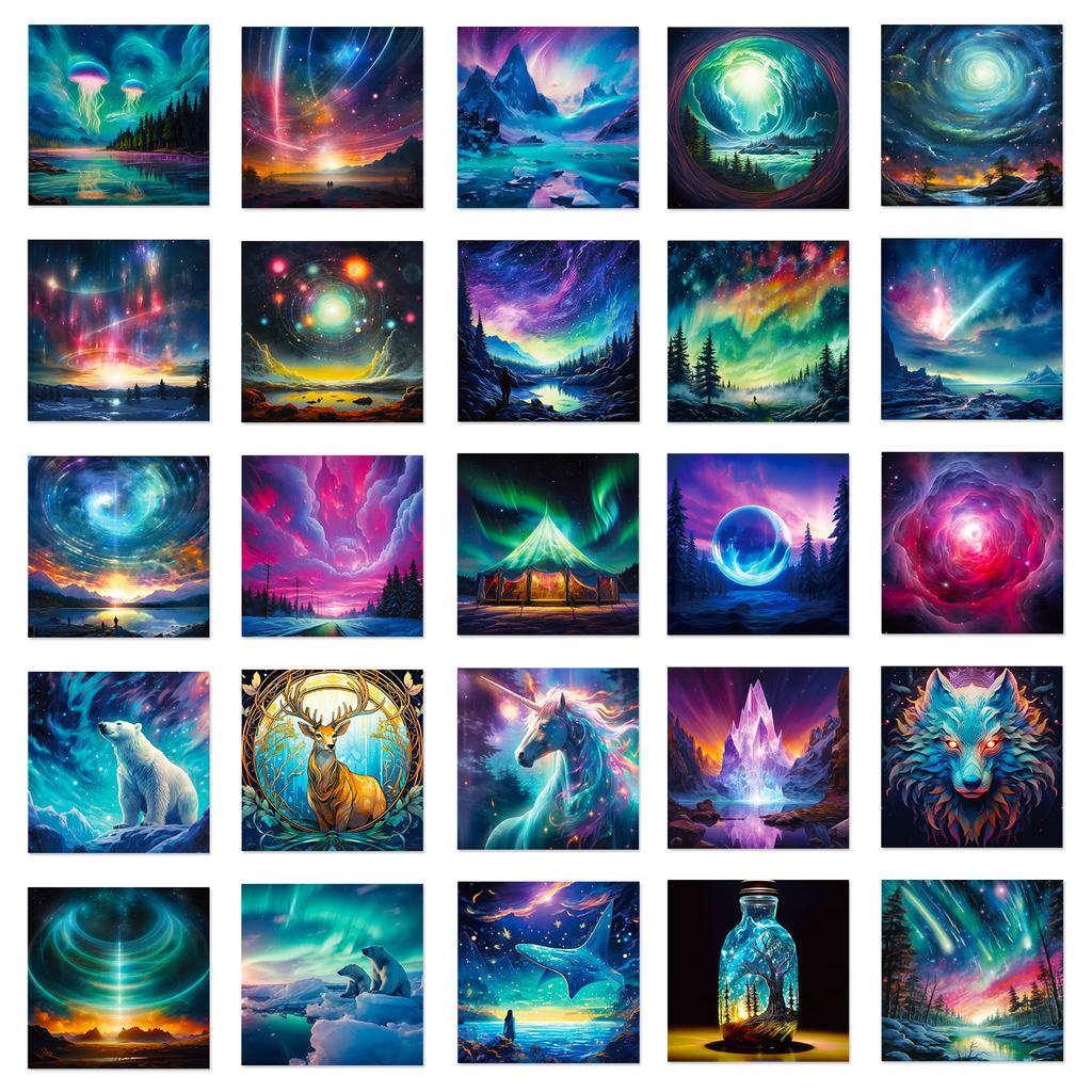 50 Aurora Landscape Personalized DIY Waterproof Suitcase Water Cup Laptop Self-adhesive Decorative Stickers