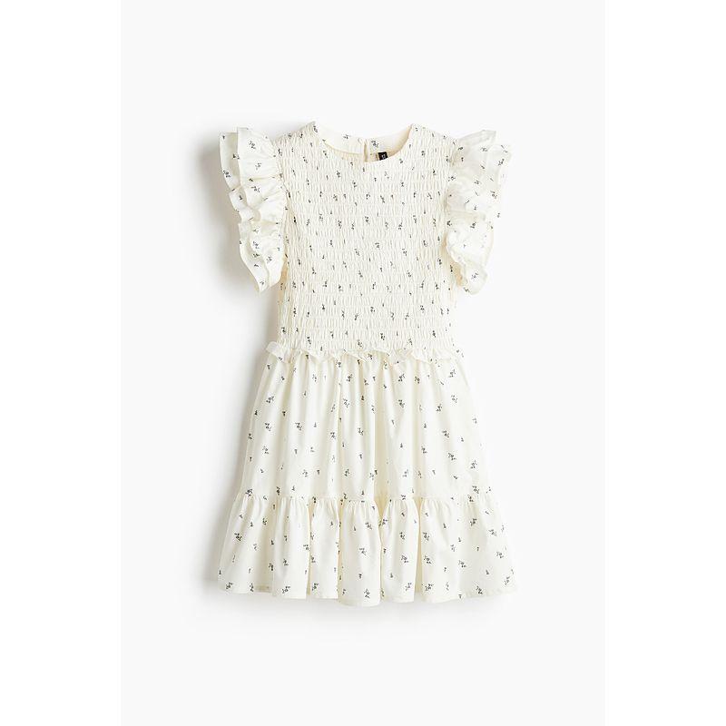 

HM Women s Clothing Dress 2025 Fall New round Neck Flounced Sleeve Poplin Stylish Floral Dress 1270323