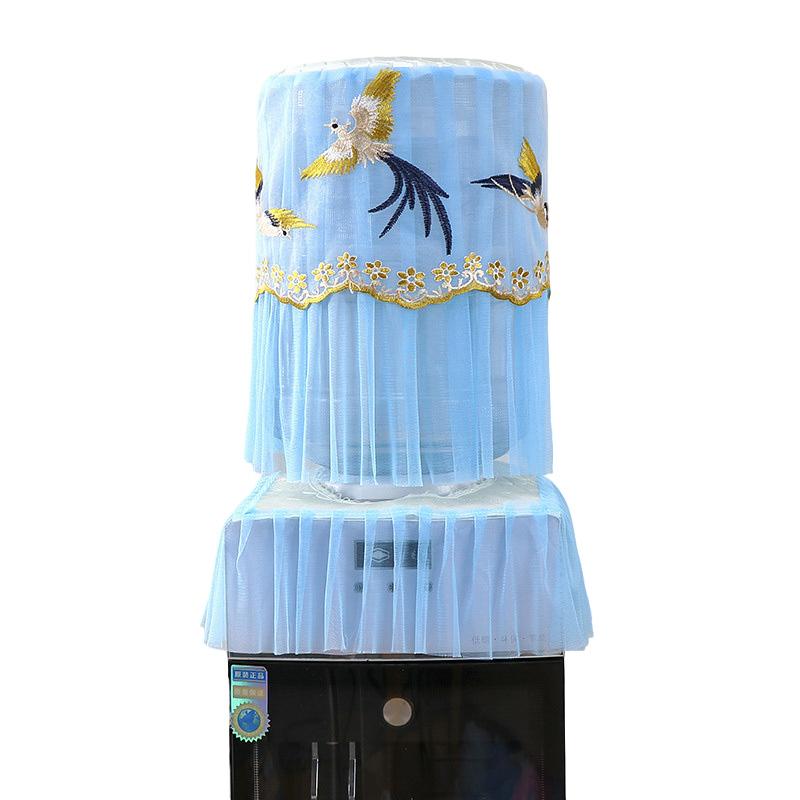 

2 шт./набор Пылезащитный чехол для бочки Пылезащитный Кружевной Вышитый Универсальный Рукав для ведра Верхний Многоразовый Чехол для диспенсера воды С принтом C синий