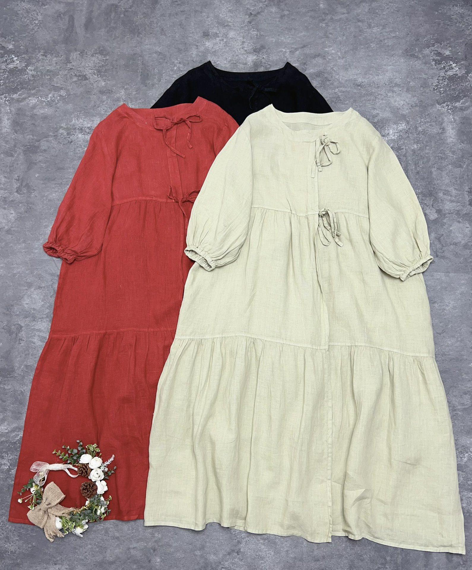 

Винтажные платья Johnature, летние простые однотонные свободные повязки с круглым вырезом и коротким рукавом, повседневное женское платье One Size красный