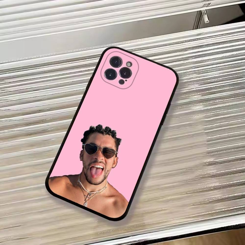 Hot Singer B-Bad Bunny Phone Case For iPhone 17,16,15,14,13,12,11 Plus,Pro Max,XS,Soft Silicone Black Cover