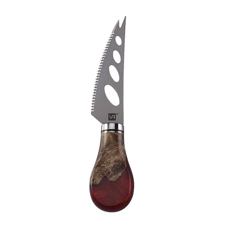 High-End Pure Titanium Cheese Knife Set with Red Resin Wood Handle
