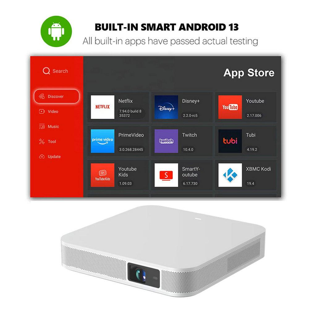 Vivicine Proiector portabil S500 Android 13 DLP 4K proiectoare native 1080P focalizare automată cu baterie de 15000 mAh pentru cinema, exterior, camping