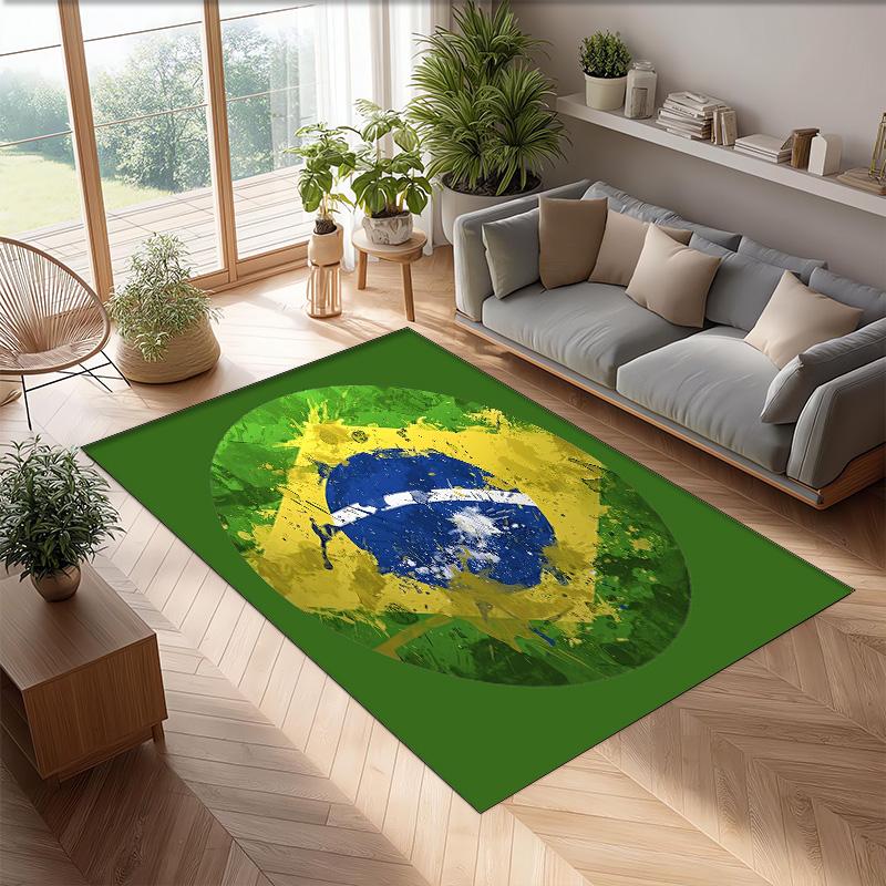 Brazil national football team Printed Flannel Area Rug Non Slip Soft Polyester Floor Carpet Indoor Decor Mat for Bedroom Living Room Sofa
