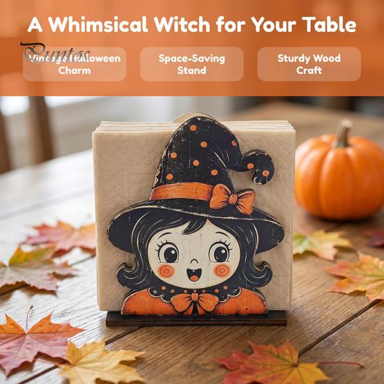 Cartoon Style Ornament Halloween Wooden Napkin Holder, Ghost Mummy Pumpkin Gothic Cute Table Decor Rustic Tabletop Tissue Dispenser for Farmhouse