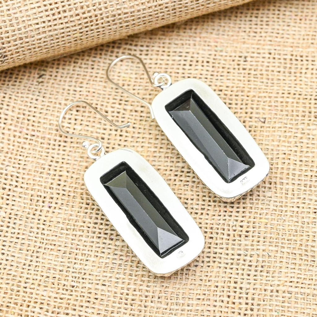 Glamorous Black Spinel Gemstone Handmade 925 Solid Sterling Sliver Jewelry Earrings For Her