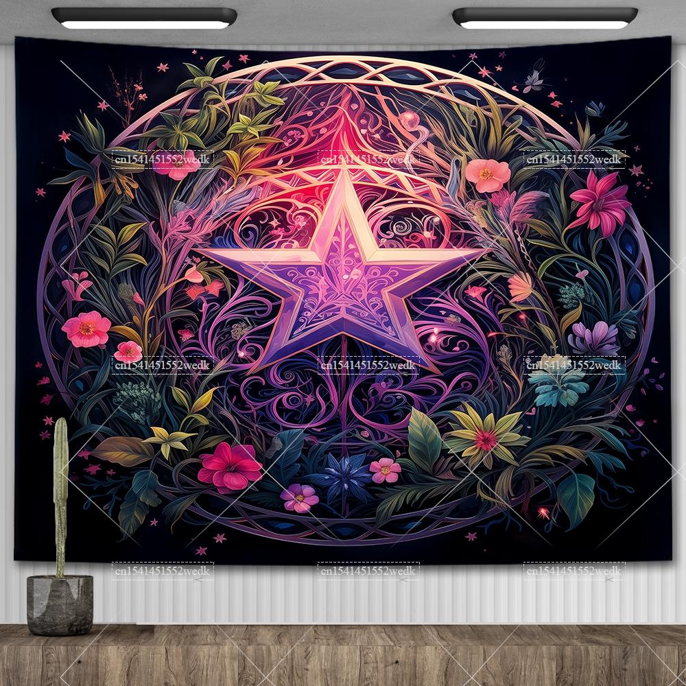 Wicca Pentagram Tapestry Baphomet Satanic Goat Witchy Tapestry Wall Hanging Aesthetic Room Decor Tarot Divination Altar Cloths