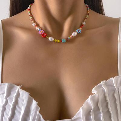 Summer Fashion Accessories Beaded Necklace Daisy Pearl Choker