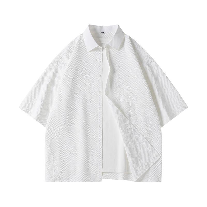 Kurzarmhemd für Herren, vielseitige, einfarbige, übergroße Bubble-Shirt-Jacke für Herren