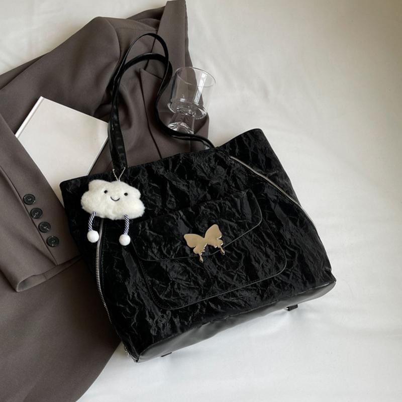 

Рюкзак-тоут «Бабочка» большой вместимости в корейском стиле, на молнии, из искусственной кожи, сумка кроссбоди, сумочка, повседневная сумка на одно плечо для девушек чёрный