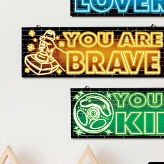 1/4Pcs Neon Light Effect Wall Decoration Wooden Game Theme Wall Art Sign Home Bedroom Gaming Room Cyberpunk Hanging Ornament