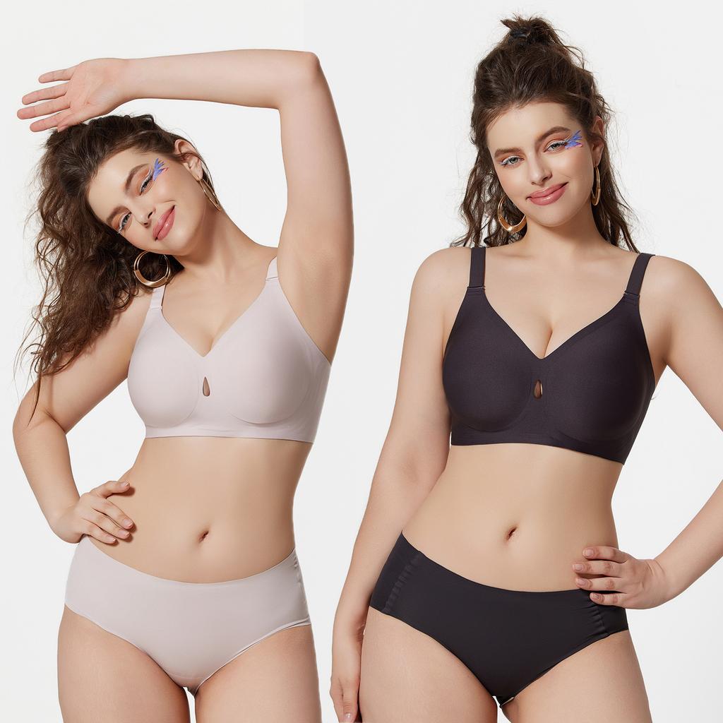 Plus Size Thin Cup Seamless Wireless Bra Water Drop Soft Jelly Cup Gathered Comfort Daily Intimates for Women
