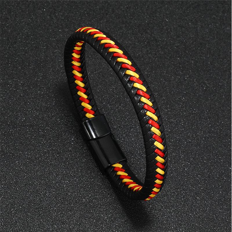 Trendy Leather Braided Bracelet Alloy Magnetic Clasp Bracelets for Men