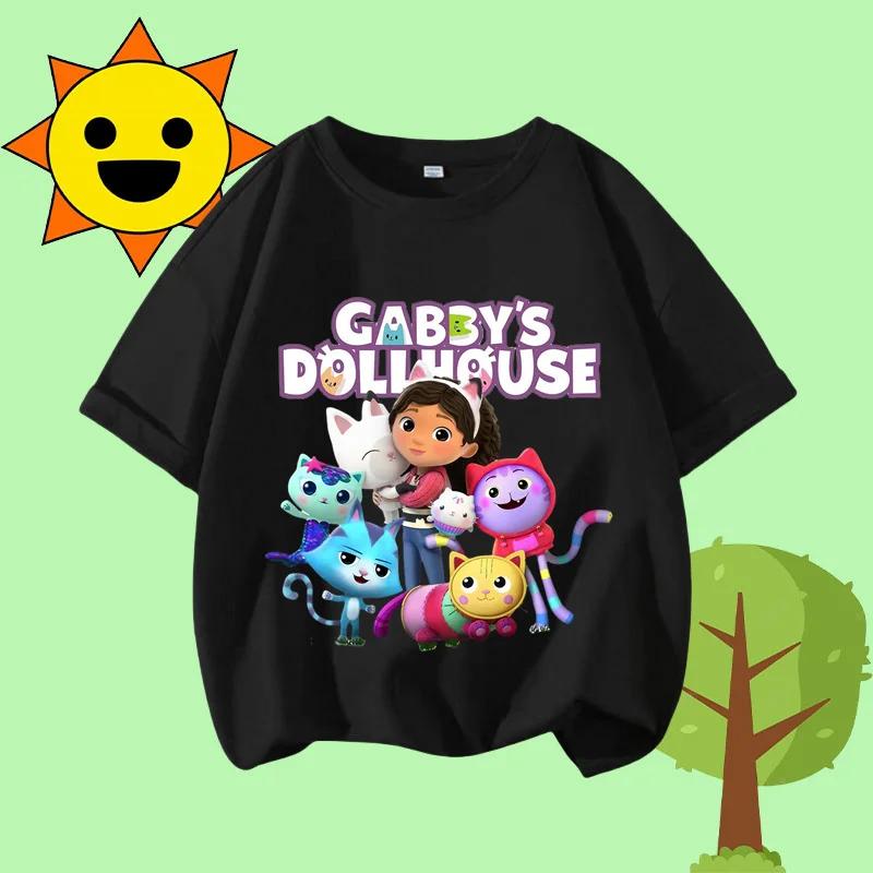 Disney Princess Cartoon Print Cute and Trendy Sports Shirt for Girls, Summer T-shirt Gabby Children's Crew-neck Short-sleeved