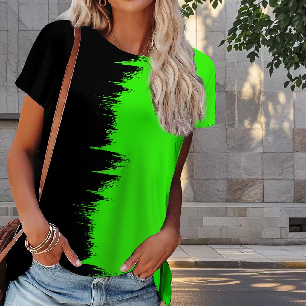 Damen Sommer T-Shirt Montage Druck Retro Mode Kurzarm T-Shirts Lässig Bedruckte Oberteile