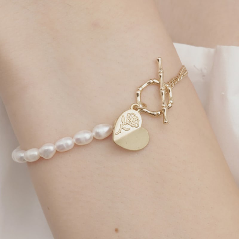 SOSOO Natural Pearl Rose Heart Pearl Bracelet