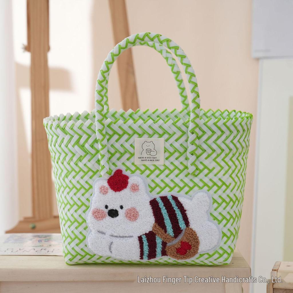 Handmade Dachshund Cartoon Rattan Tote: Woven Vegetable Basket for Work & Commute