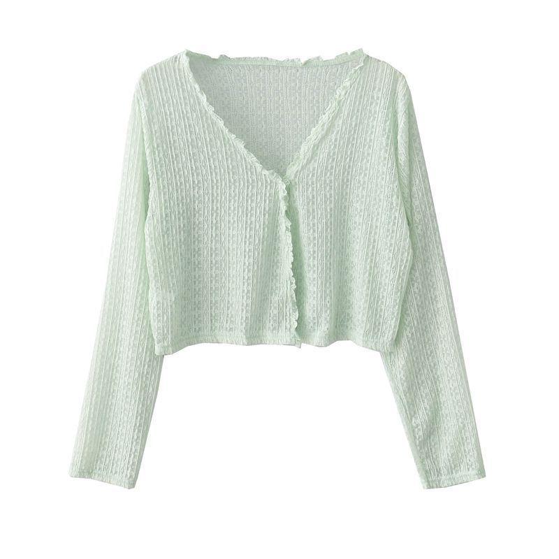 Women's Summer Ice Silk Lace Cardigan - Thin, Loose, V-Neck Long Sleeve with Sun Protection