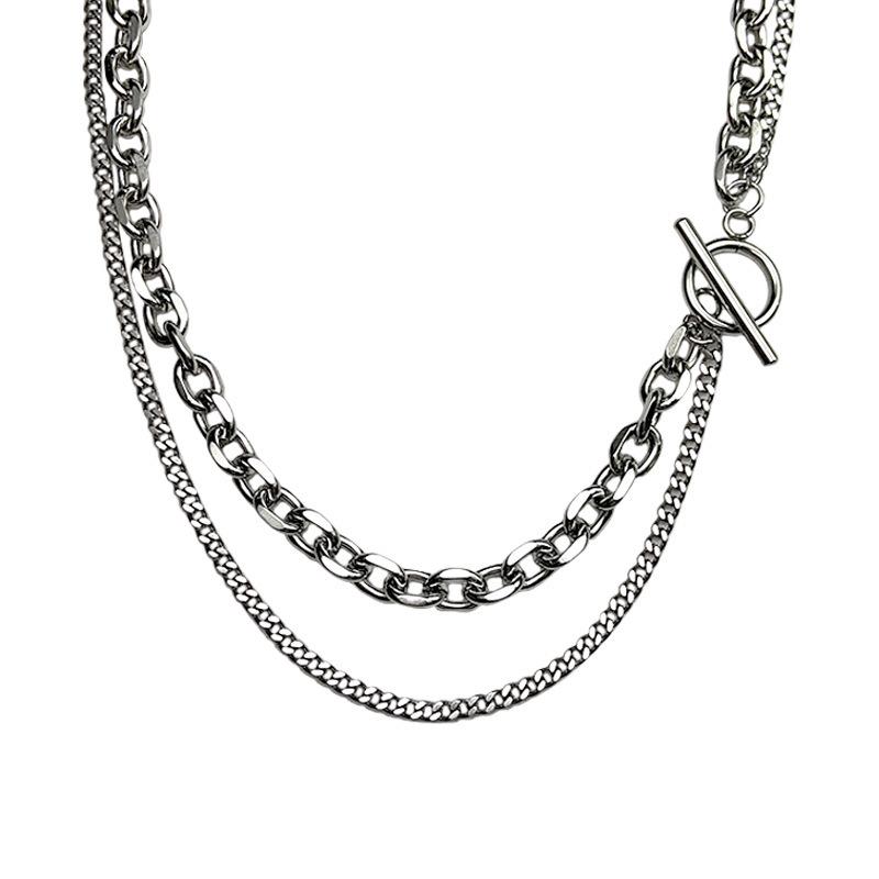 Trendy Minimalist Titanium Steel OT Buckle Necklace: Japanese Korean Fashion for Men and Women, Clubbing Hip Hop Chain Jewelry