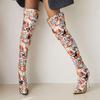 Ladies Pointed Bling Diamond Thigh Boots Rhinestone Boots Printed Retro Over The Knee Boots Transparent Stiletto High Heels Size