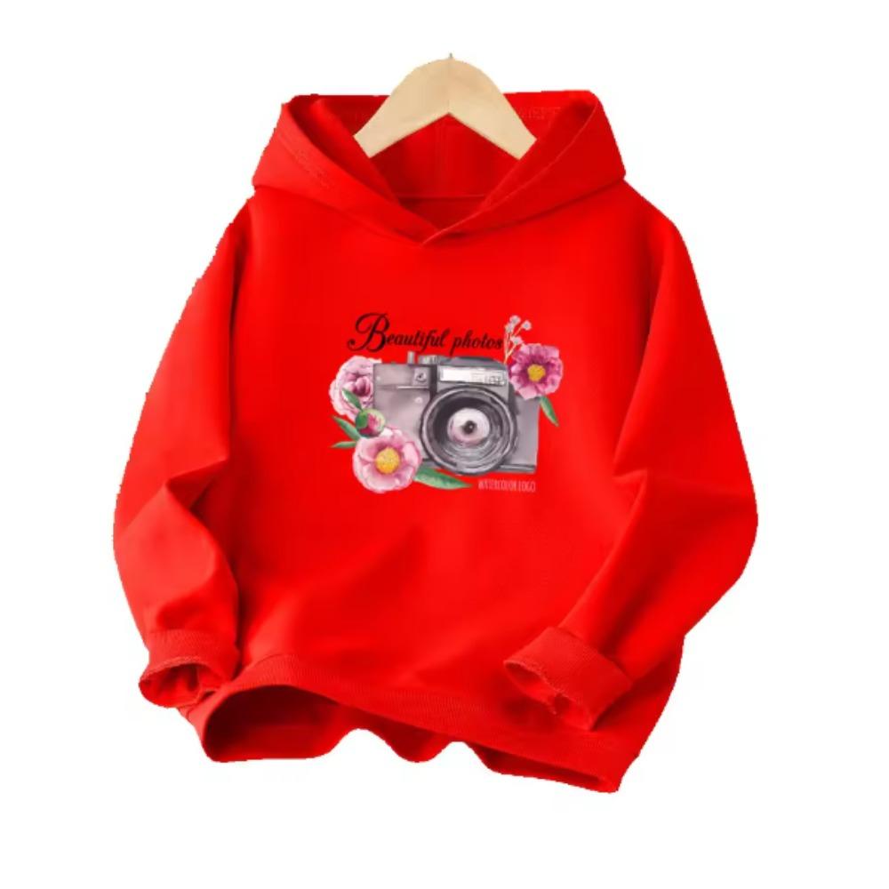 Camera Flower Trend Style Hoodies Girls Clothing Long Sleeve Clothes Kids Fashion Pullovers Graphic Sweatshirts