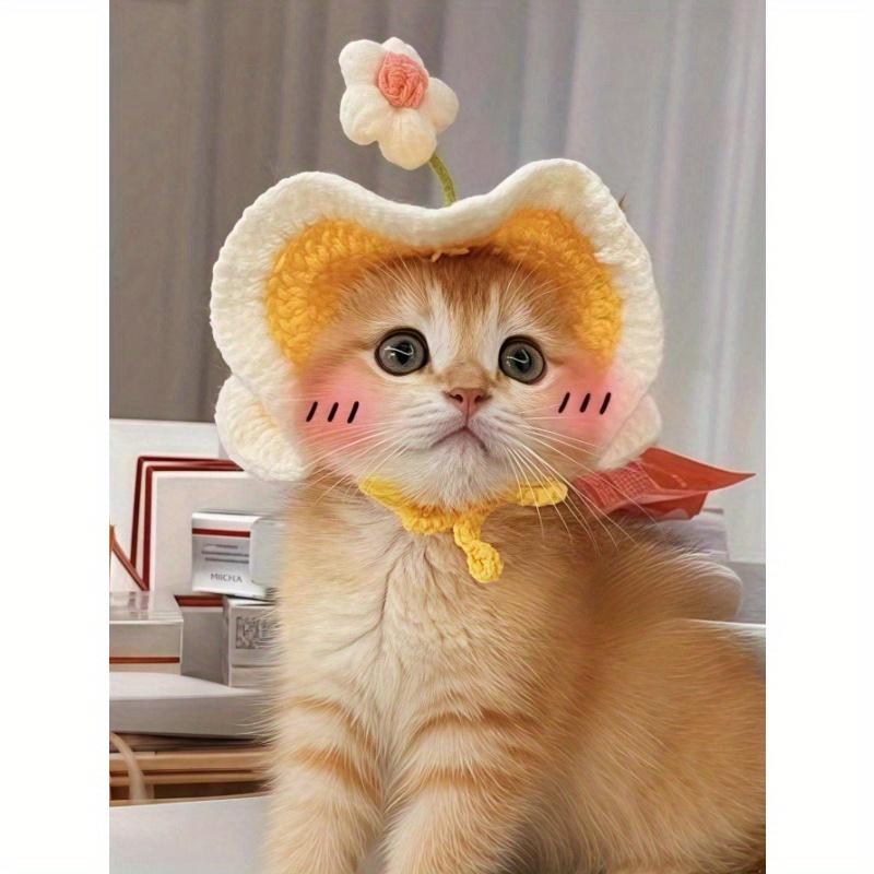 1PC Handmade Soft Breathable Crochet Sun Hat For Small Dogs And Cats Under 8kg Summer Beach Outdoor UV Protection Pet Accessories Fashion