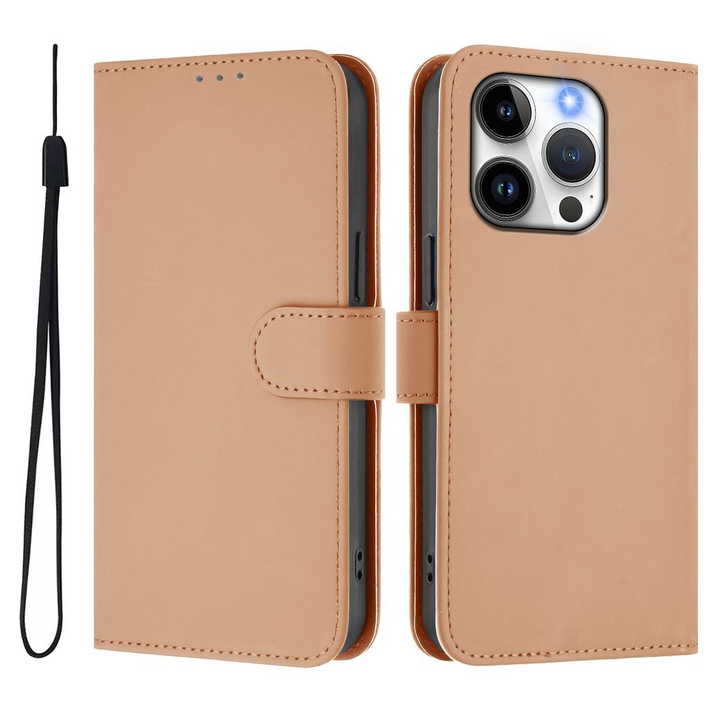For iPhone 15 Pro Case Solid Color Wallet Leather Phone Cover with Strap