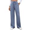 Women Autumn Winter Elastic Waist Pocket Long Pants Solid Color Loose Straight Leg Trousers