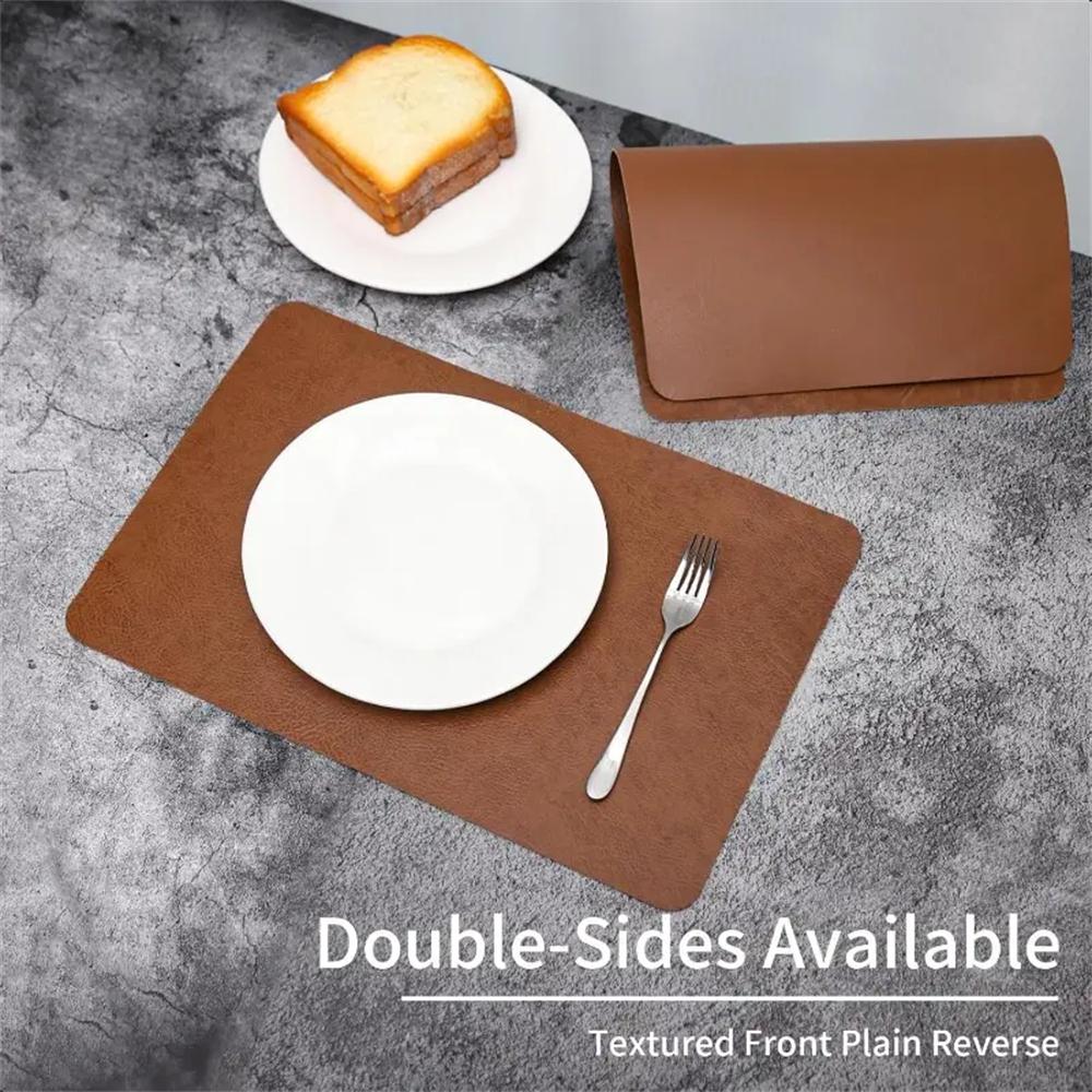Cowhide Pattern Faux Leather Placemats ,Heat Resistant Non-Slip Waterproof Wipeable Washable Kitchen Dining ,PU Table Place Mats