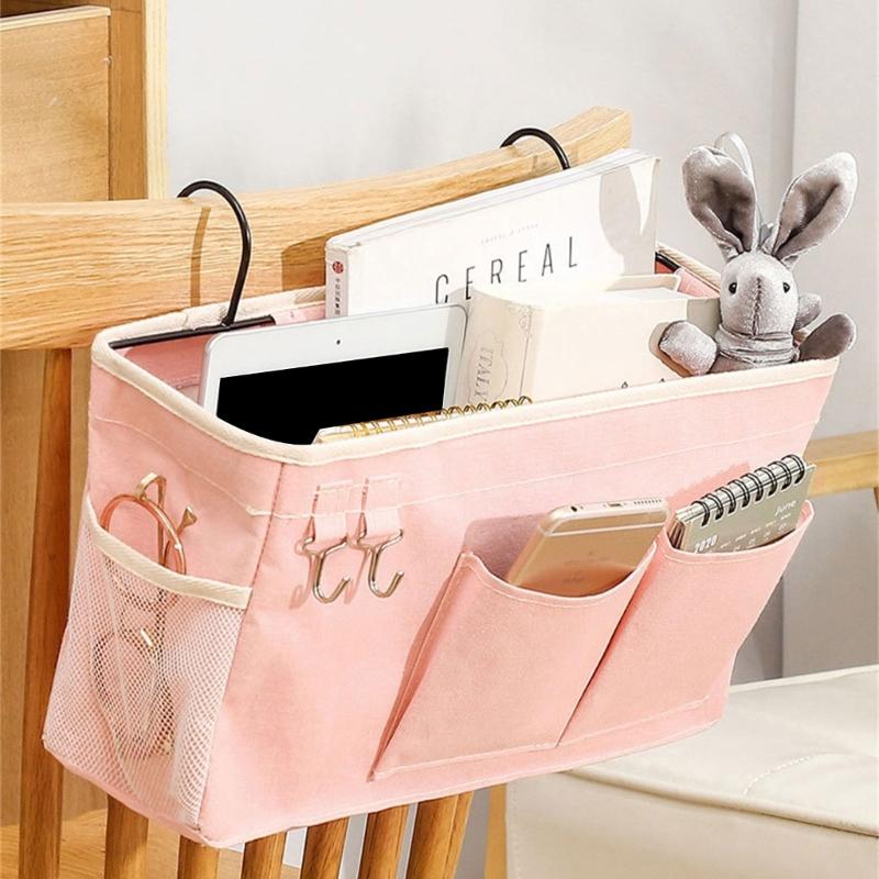 Large Capacity Storage Bag for Books and Remotes Cotton Linen Bedside Pocket Organizer Student Dormitory Accessories