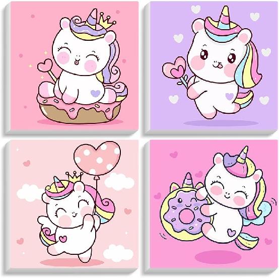 4 Pack Paint by Numbers Kit for Kids with Wooden Frame, Animals Easy Framed Paint by Numbers for Kids Age 4-8-12, DIY Simple Acrylic Oil Kids