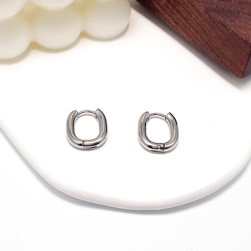 

Fashion Stainless Steel Hoop Earrings For Women 4mm Thick U Shape Punk Hip Hop Gold Copper Color Female Zircon Pendientes Mujer 16x13x3mm мідний