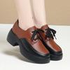 Fashion 2024 Elegant Versatile Lace Up Thick Sole Soft Leather Shoes Woman New Retro Comfortable High Heel Casual Single Shoes