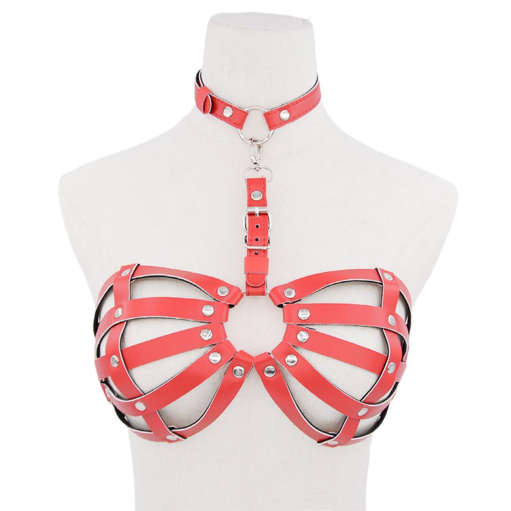 Sexy PU Leather Harness Lingerie Chest Harness Woman Black Sexy Cage Bra Punk Bondage Harajuku Festival Accessories Rave Outfit