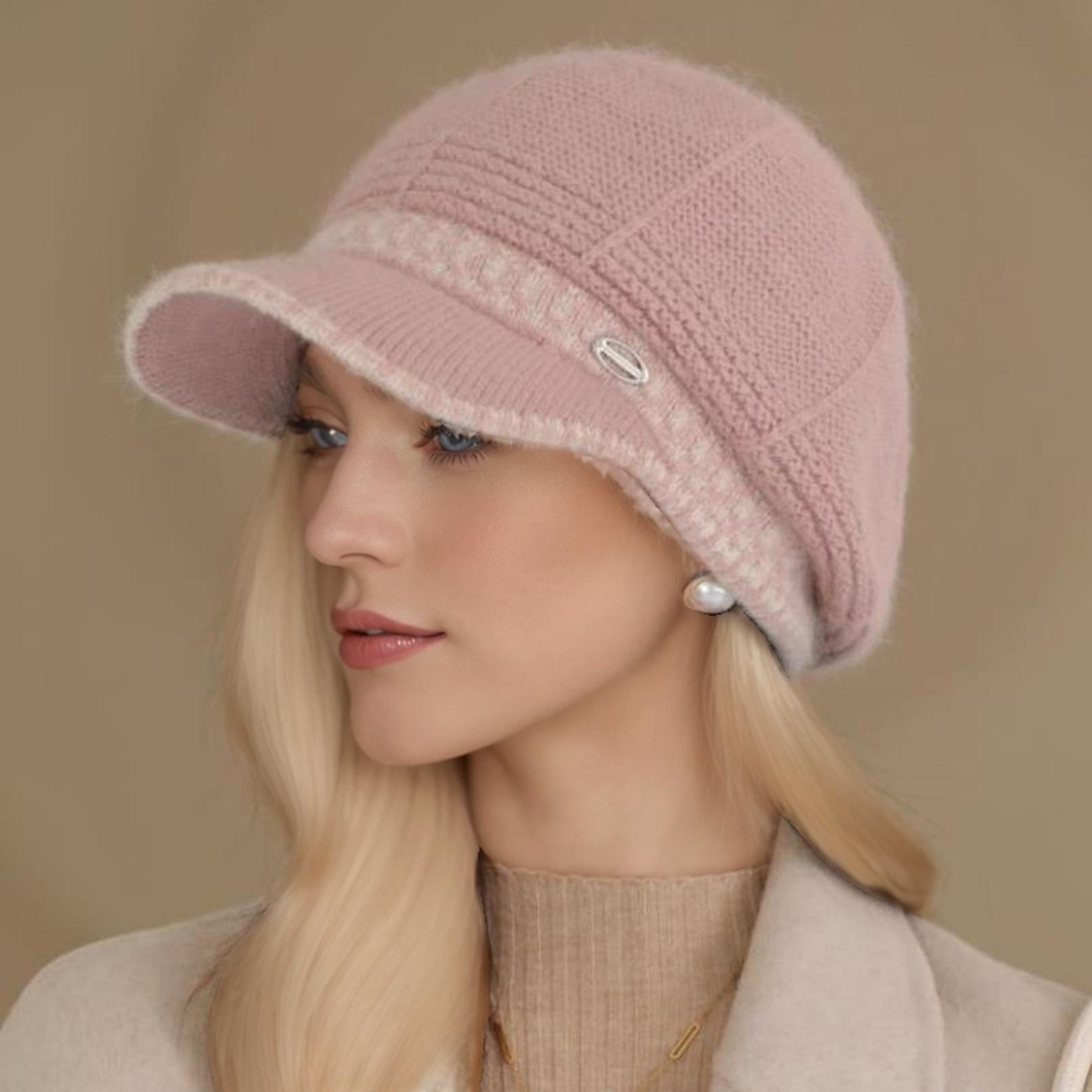 

Модная шляпа из искусственного кроличьего меха для женщин, зимний берет для женщин среднего и пожилого возраста, сезон осень-зима розовый