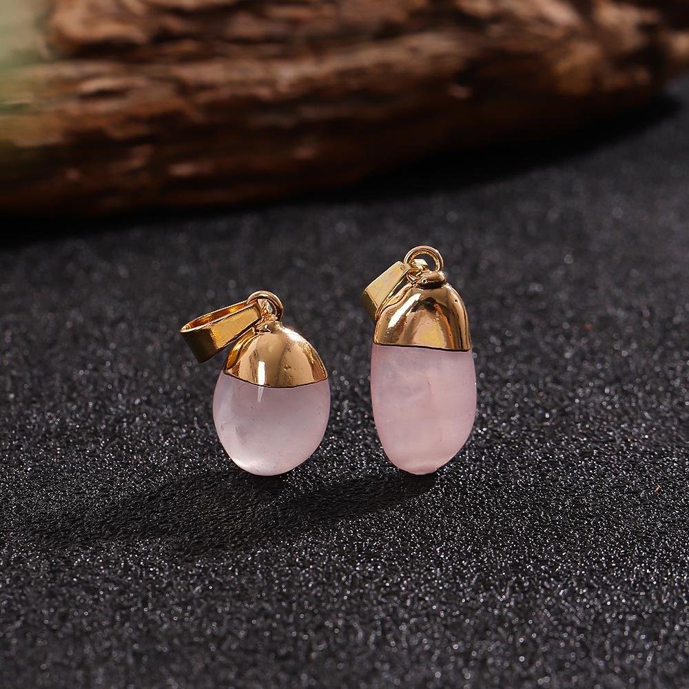 2PCS Rose Quartz Polished Gemstone Pendant Natural Stone DIY Necklace Making Accessories