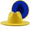 European and American woolen top hat new outer yellow inner sapphire blue hat ethnic style jazz hat cashmere felt hat