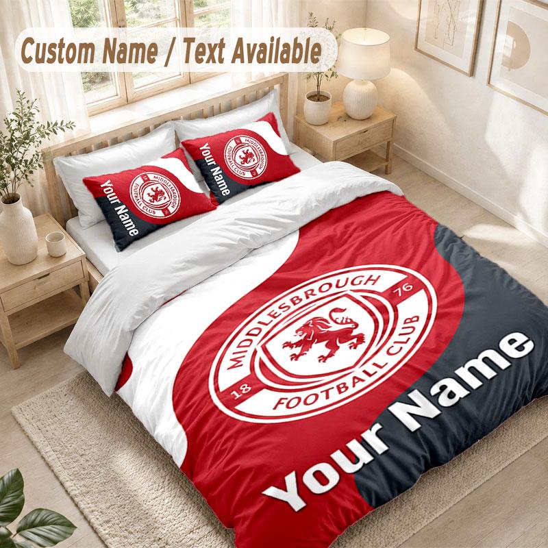 Custom Name Bedding Set 3 PiecesMiddlesbrough FC Print Duvet Cover + 2 Pillowcases Soft Bed Decor