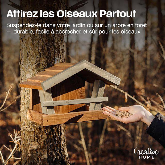 Mangeoire pour oiseaux - CREATIVE HOME - Bois durable - Toit protecteur - Extérieur - 31x13x24 cm
