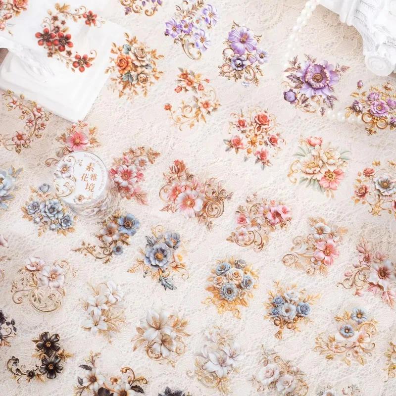 1Roll PET Tape Baroque Floral Material Loop Stickers Office School Supplies Retro Adhesives Handbook Scrapbook Cut