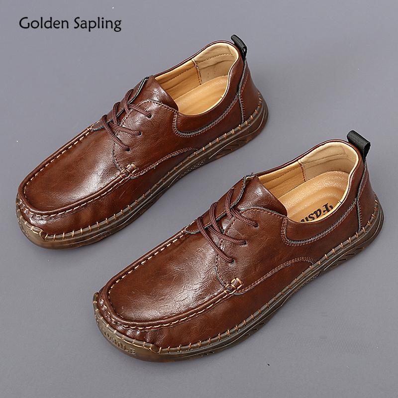 Golden Sapling Classics Men's Casual Shoes Retro Leather Flats Party Shoes for Men Leisure Business Flat Male Moccasins