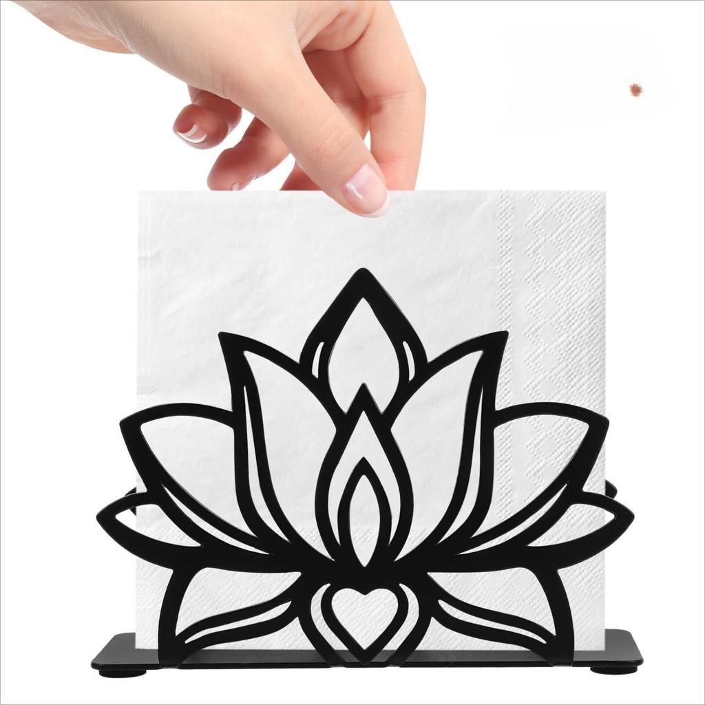Boho Style Lotus Metal Napkin Holder - Rustic Tissue Stand for Kitchen, Bathroom & Office