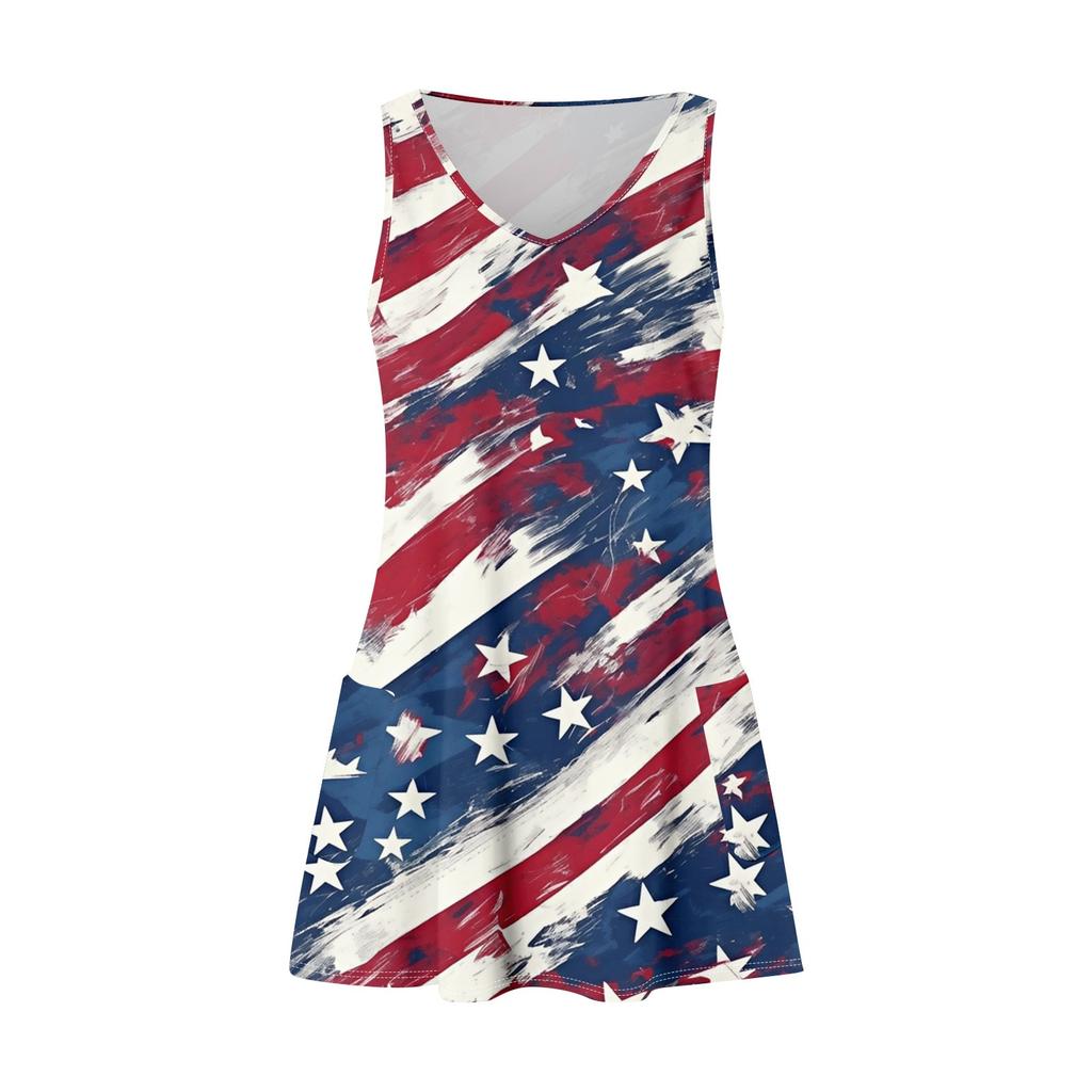 Women's Casual Print Sundress With Pockets Summer Boho Beach Dress T-Shirts Dress V Neck Loose Tank Dresses