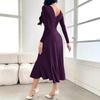 New Autumn and Winter Fashion and Elegant Solid-color Long-sleeved Round-neck Women's Irregular Dress